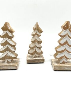 Adams & Co Mango Wood Tree Cutouts on Stand Rustic Christmas Decor Set of 3 NWT